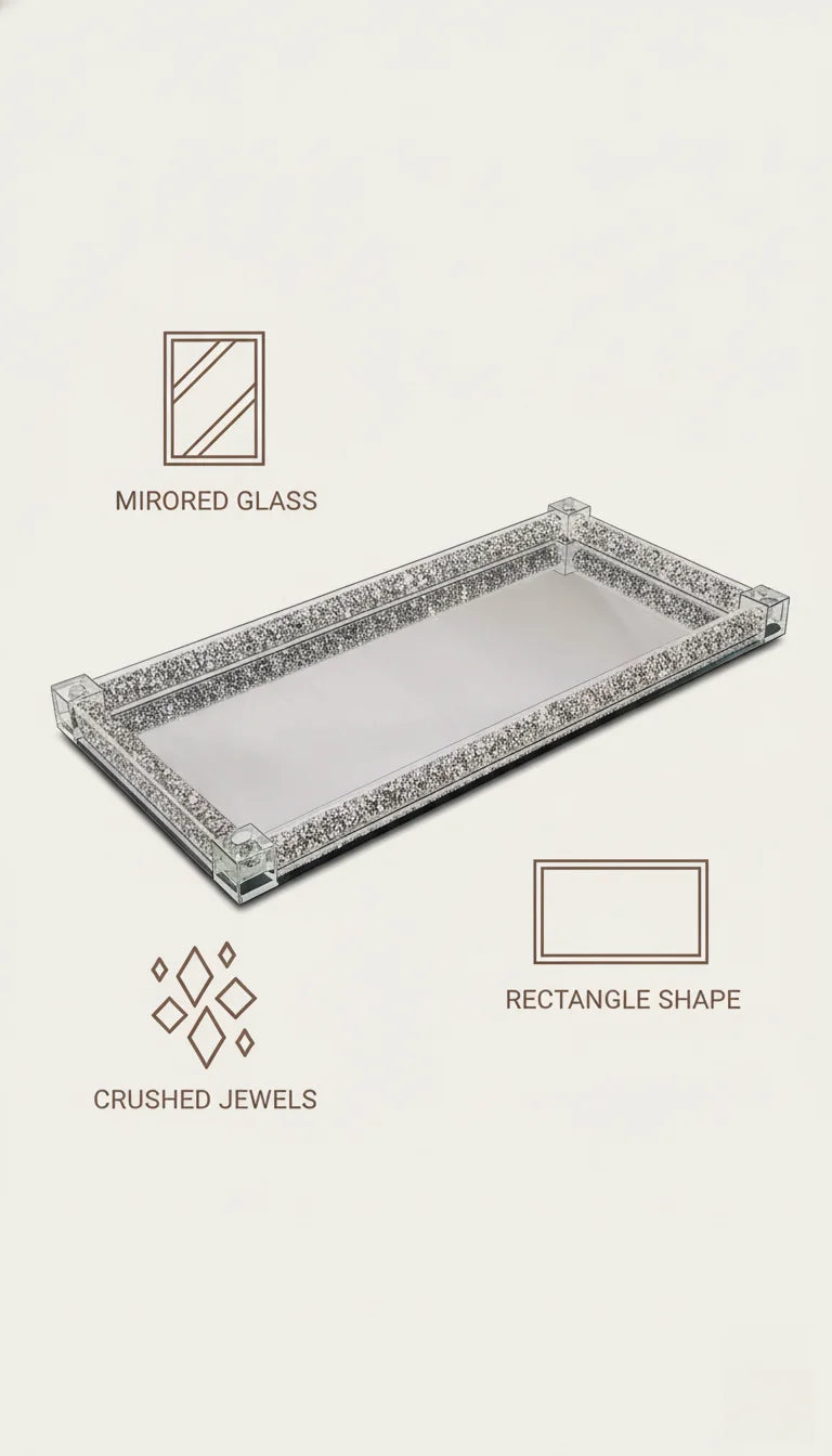 Mirrored Crystal Diamante Candle Plate Tray Decor | Sparkle Decor