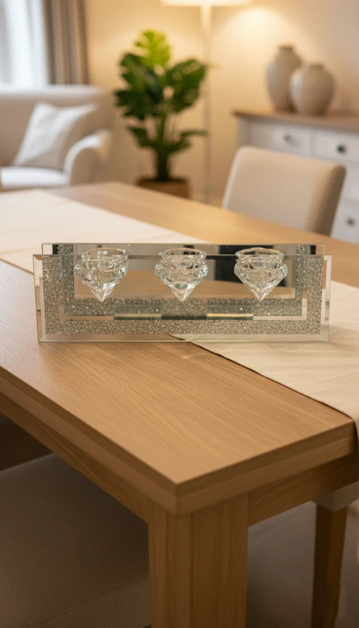 Crushed crystal triple tealight holder decor | Sparkle Decors