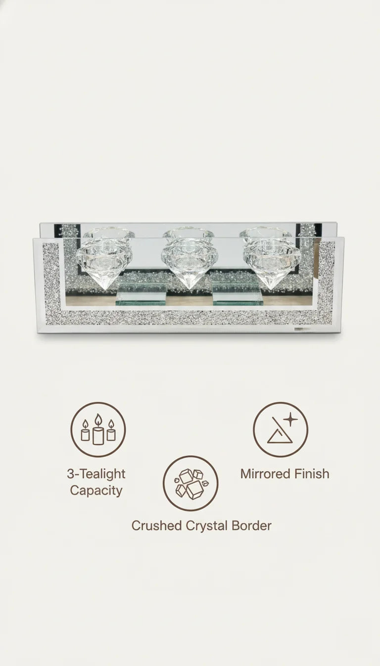 Crushed crystal triple tealight holder decor | Sparkle Decors