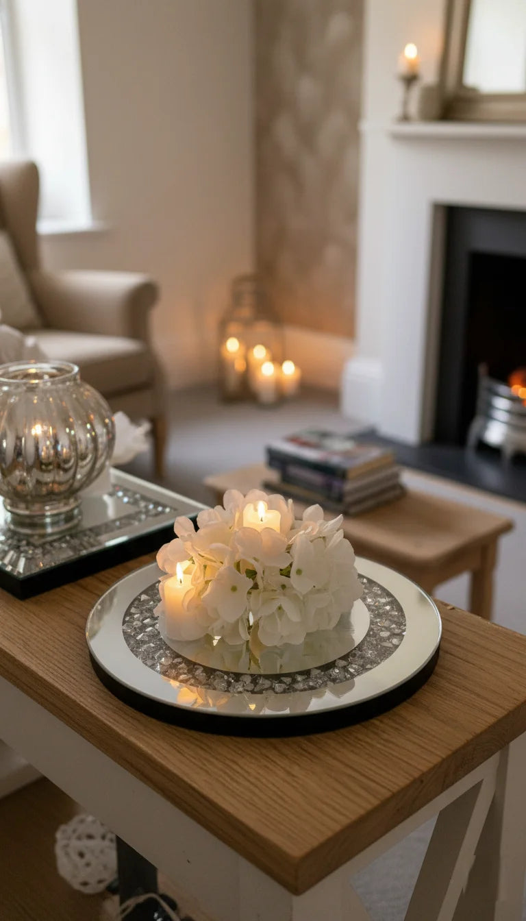 Round diamante mirrored crystal candle plate | Sparkle Decors