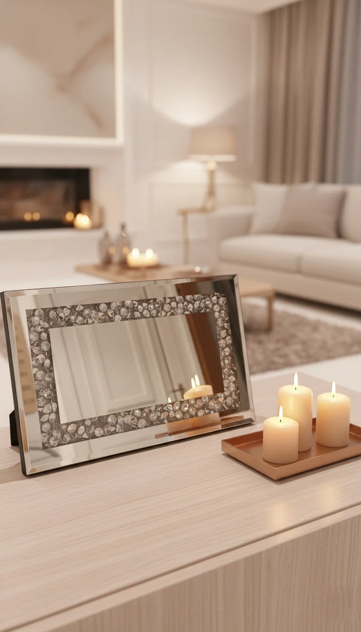 Rectangular Diamante Mirrored Candle Plate Tray | Sparkle Decors