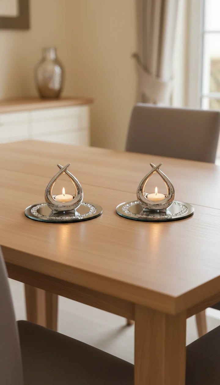 Round Diamante Mirrored Candle Plate Set 20cm Pack of 2 | Sparkle Decors