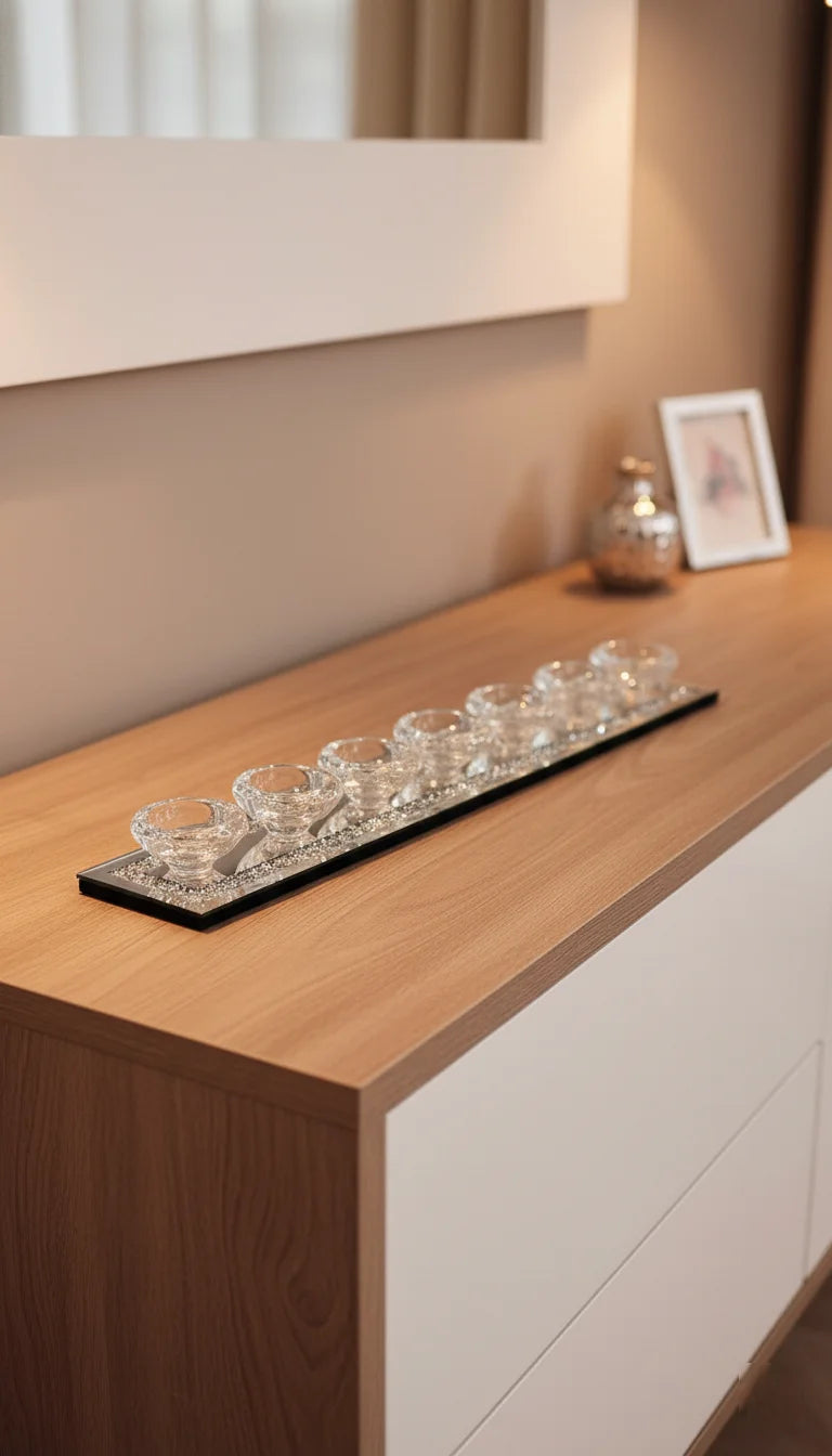 Crystal Tealight Holder Mirrored Sparkle Decor Tray | Sparkle Decors