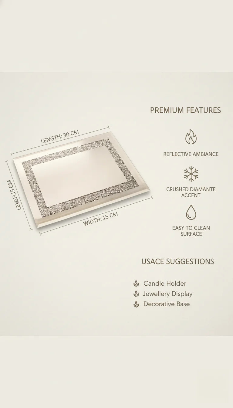 Elegant Rectangle Mirrored Diamante Candle Plate | Sparkle Decors