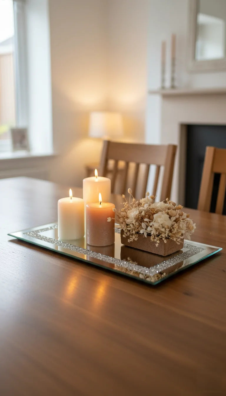 Elegant Rectangle Mirrored Diamante Candle Plate | Sparkle Decors