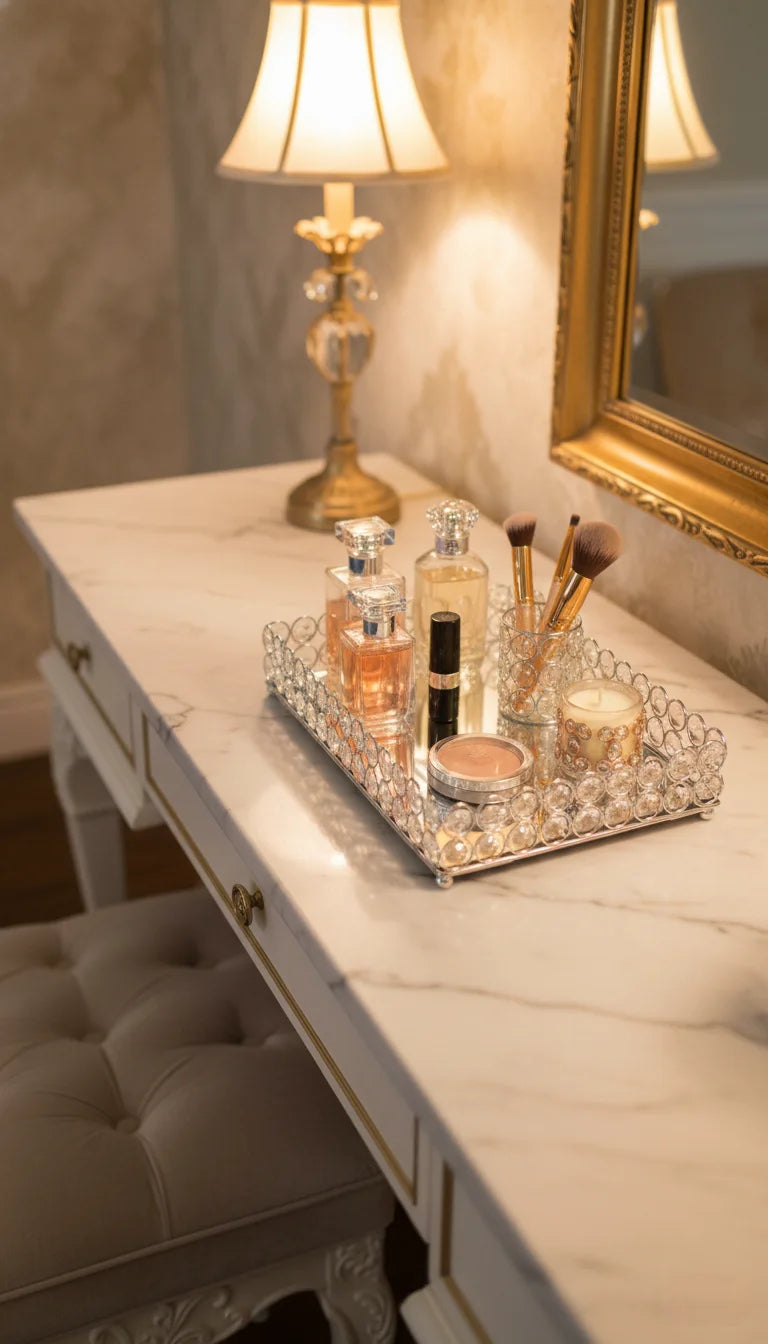 Luxury Mirrored Crystal Cosmetic Tray for Home | Sparkle Decors