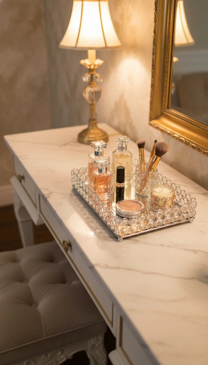 Luxury Mirrored Crystal Cosmetic Tray for Home | Sparkle Decors