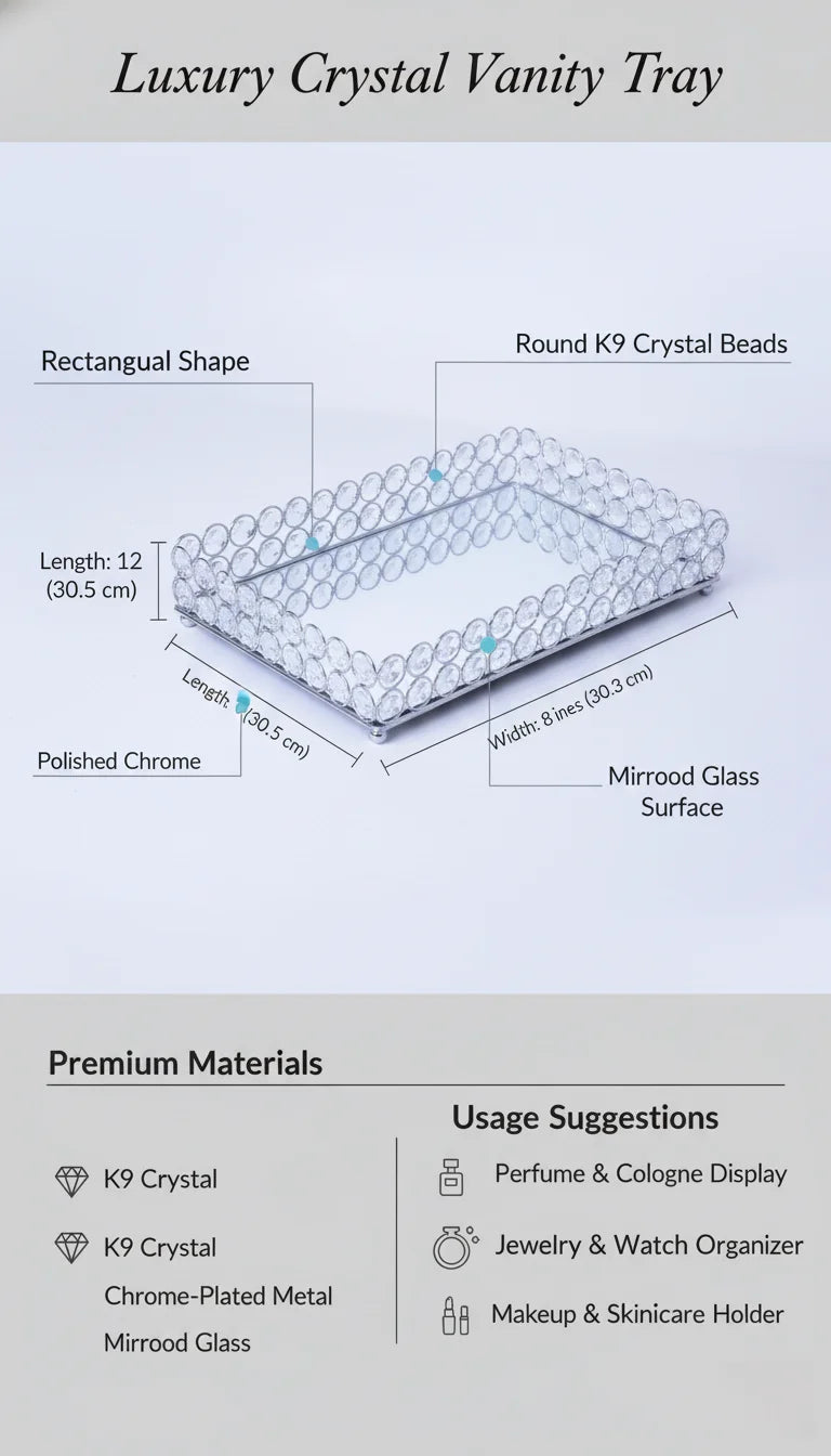 Luxury Mirrored Crystal Cosmetic Tray for Home | Sparkle Decors