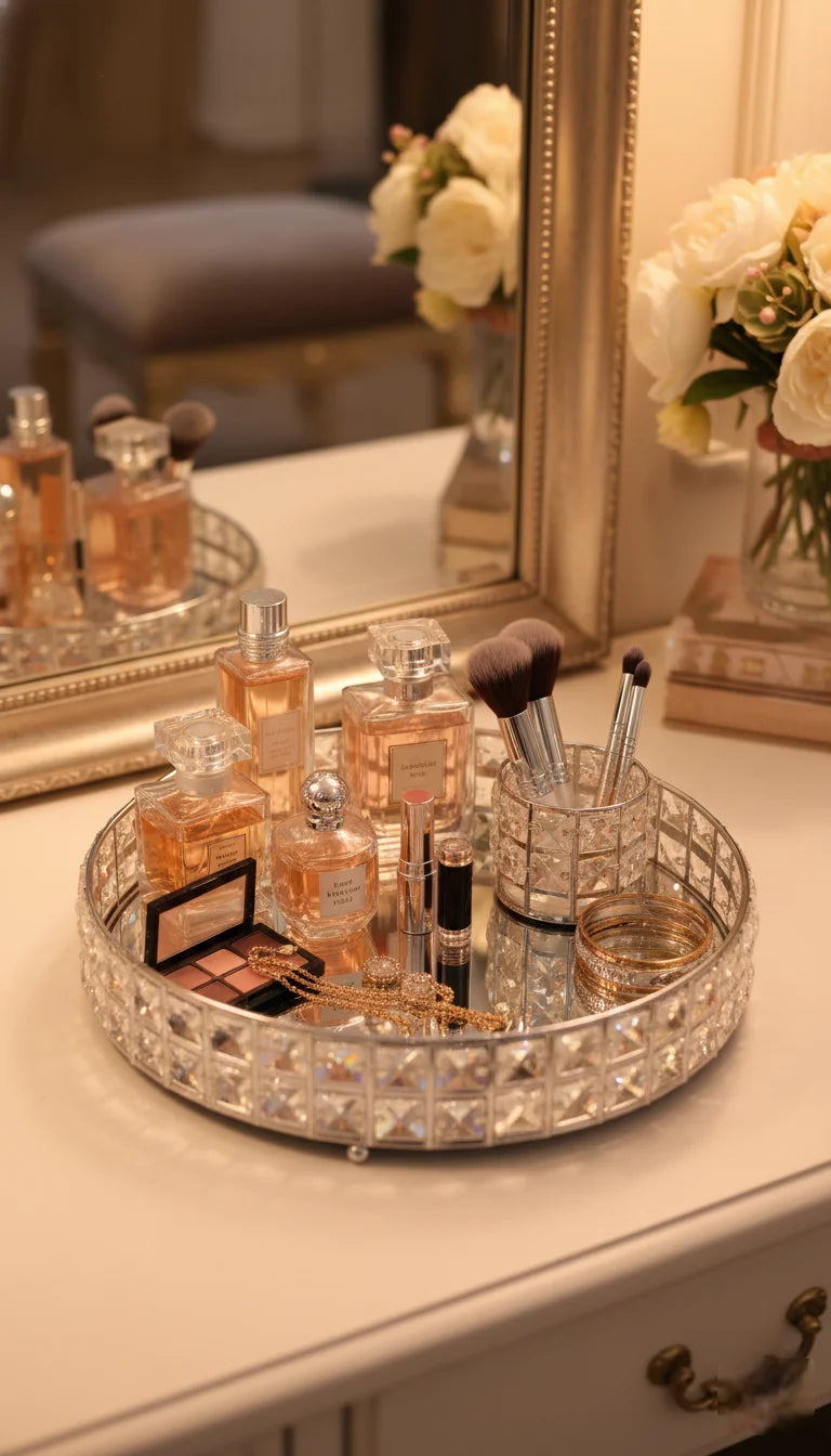 Luxury Crystal Mirrored Cosmetic Tray | Sparkle Decors