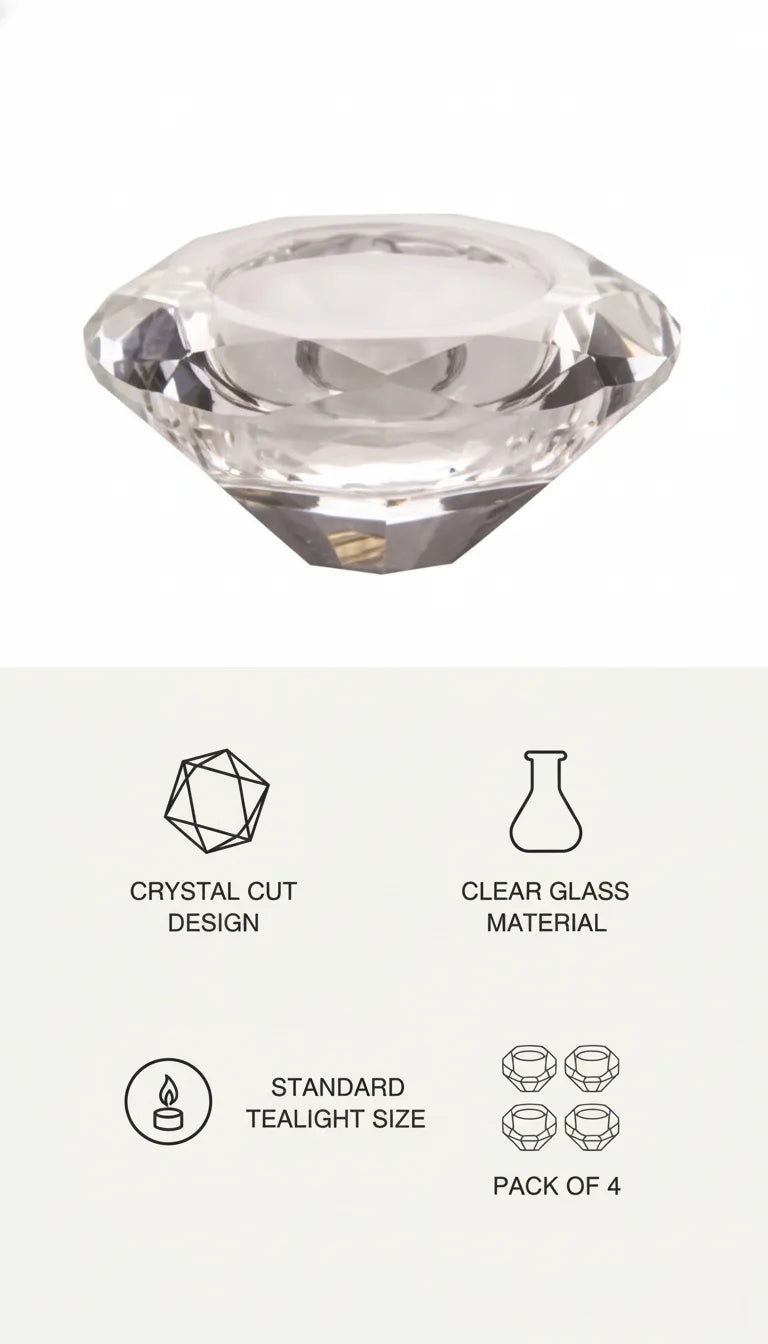 Clear Crystal Tealight Candle Holders Pack of 4 | Sparkle Decors