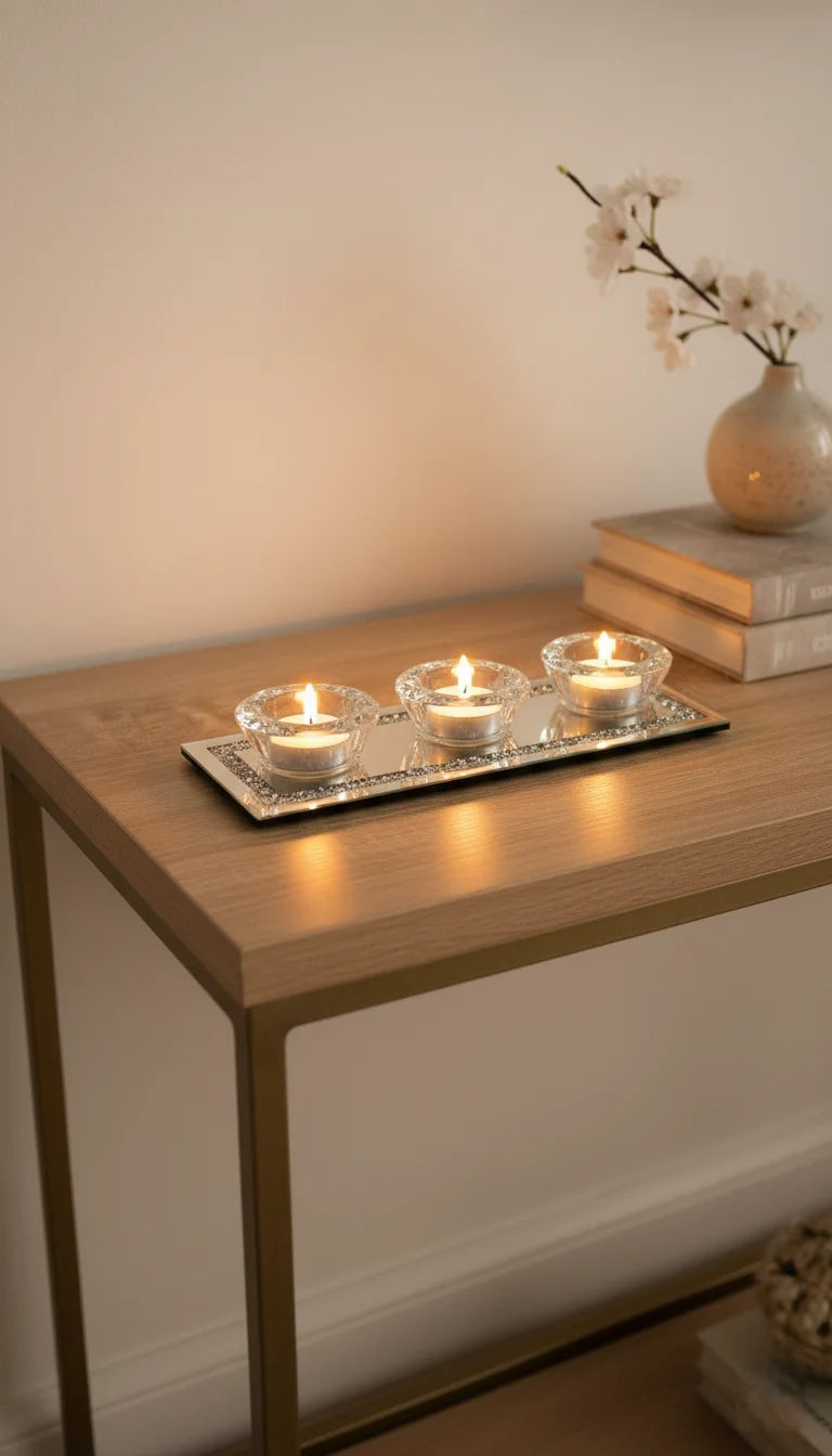 3 tealight crystal mirrored triple candle holder | Sparkle Decors