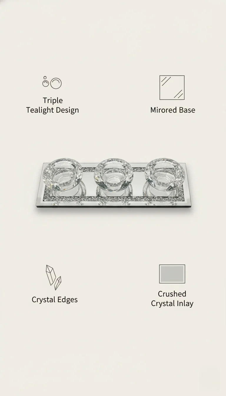 3 tealight crystal mirrored triple candle holder | Sparkle Decors