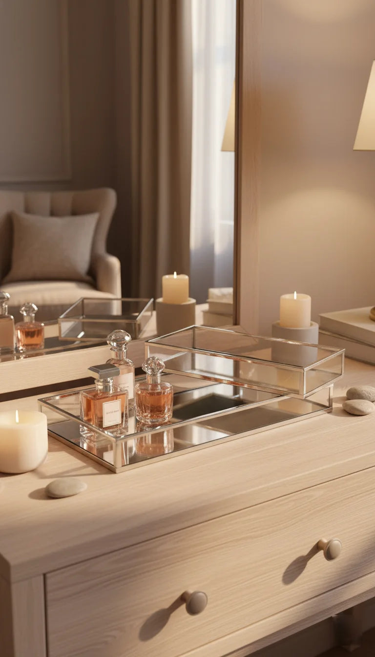 Set of 2 Silver Mirrored Vanity Trays for Décor | Sparkle Decors