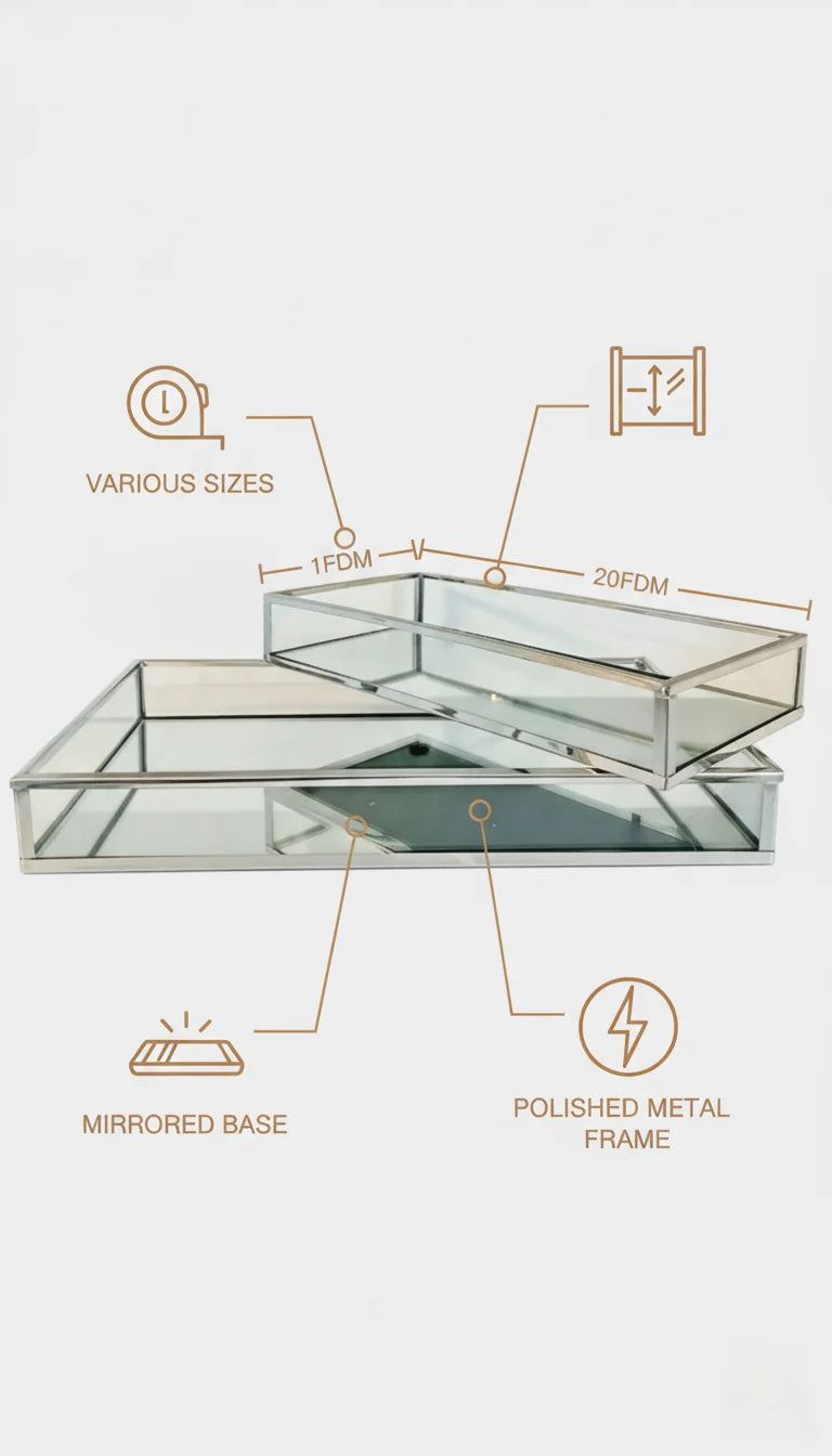 Set of 2 Silver Mirrored Vanity Trays for Décor | Sparkle Decors