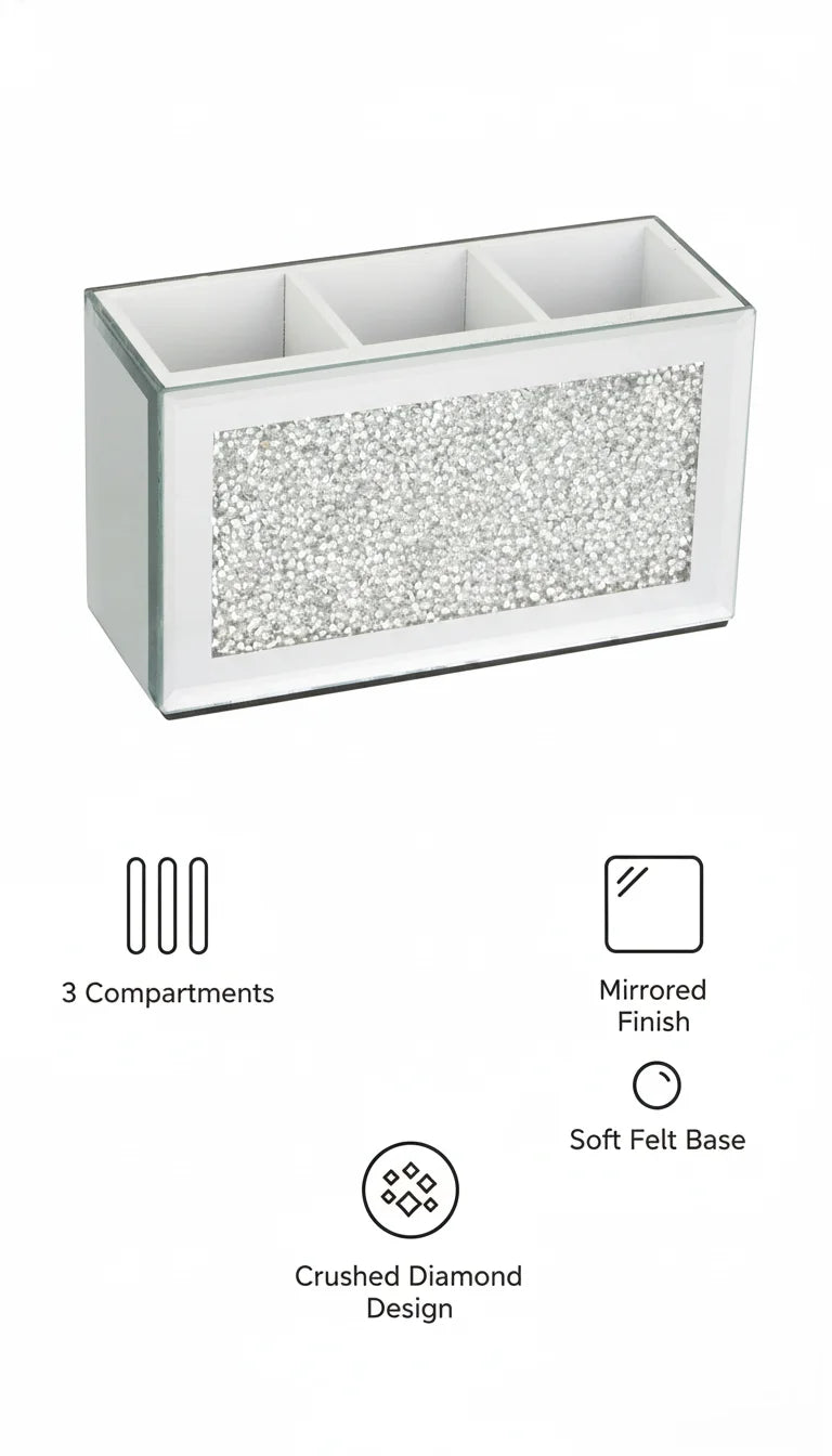 Elegant Crushed Diamond Makeup Brush Holder Organizer | Sparkle Decors