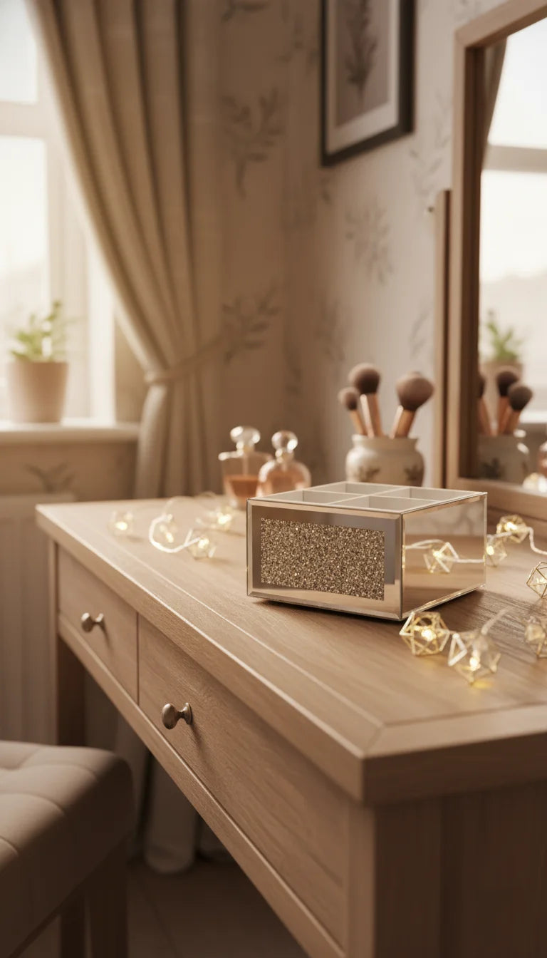 Crushed Diamond 4-Section Mirror Brush Organiser | Sparkle Decors