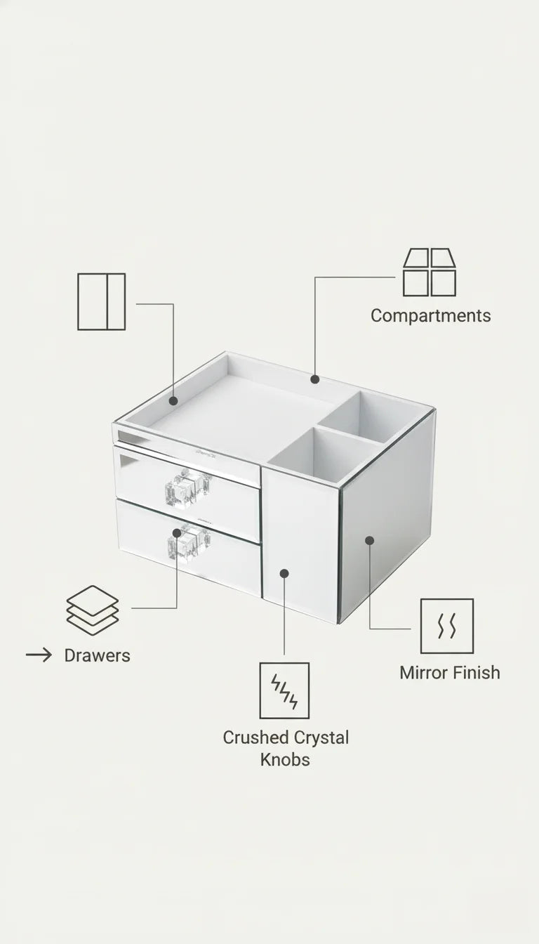 Luxury Crushed Diamond Mirrored Jewellery Box Set | Sparkle Decors