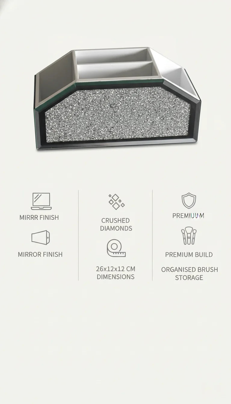 Crystal Mirror Makeup Brush Holder Organiser Box | Sparkle Decors