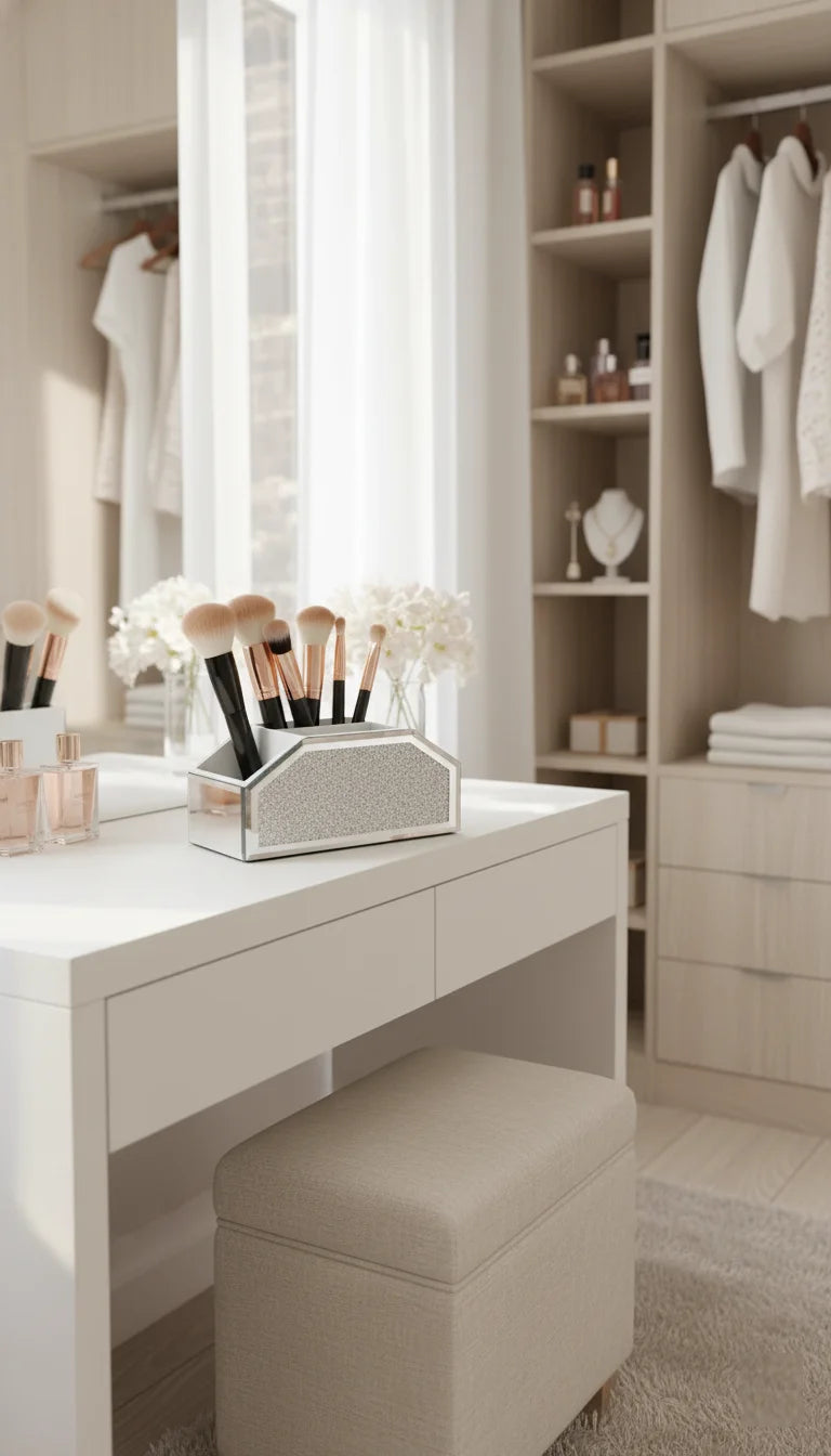 Crystal Mirror Makeup Brush Holder Organiser Box | Sparkle Decors