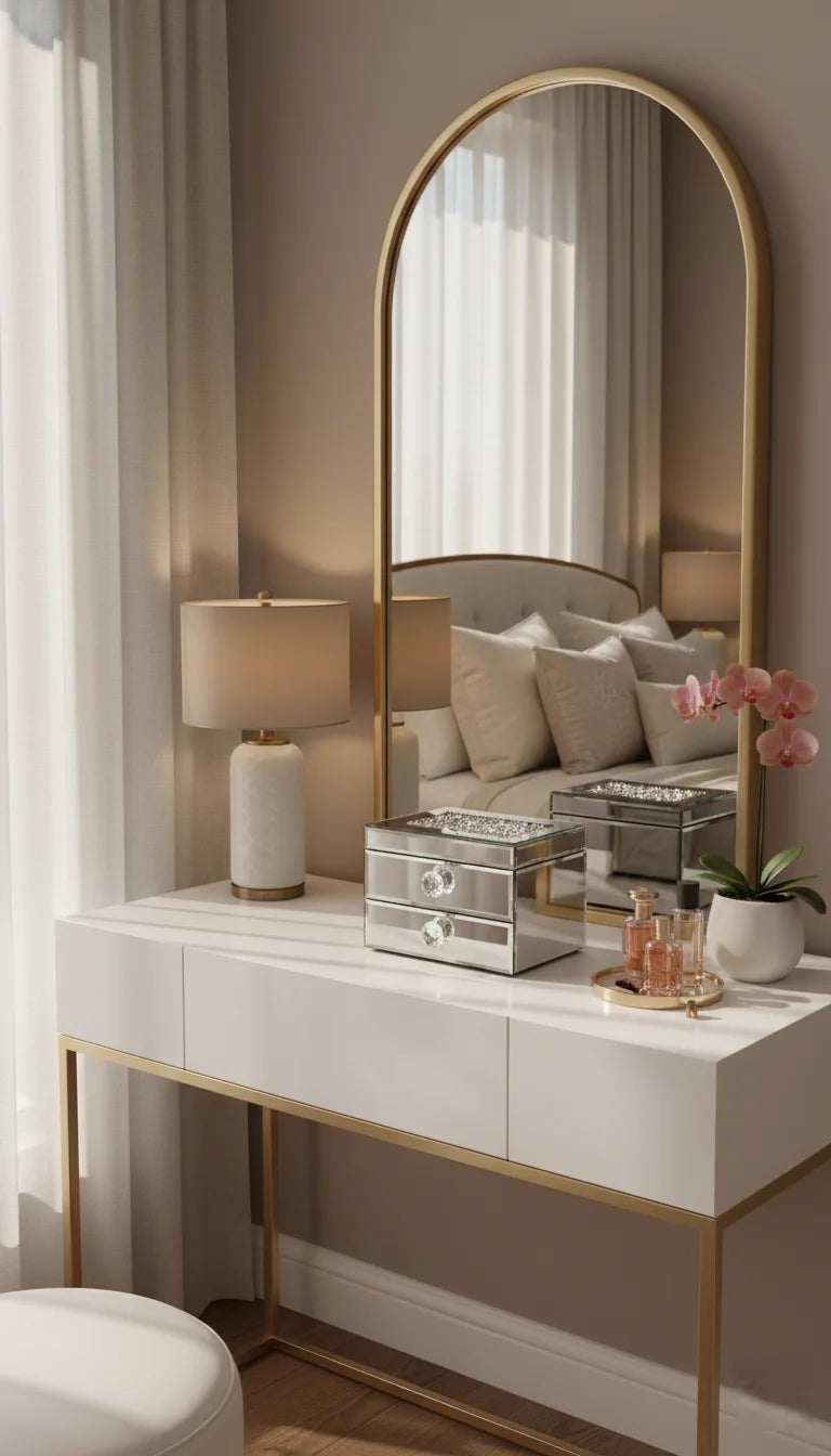 Large Silver Mirrored Crystal Jewellery Box with 2 Drawers | Sparkle Decors