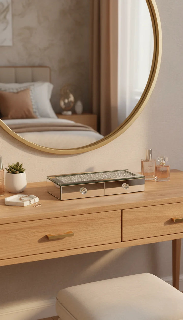 Crushed Diamond Mirrored 2-Drawer Jewellery Box | Sparkle Decors