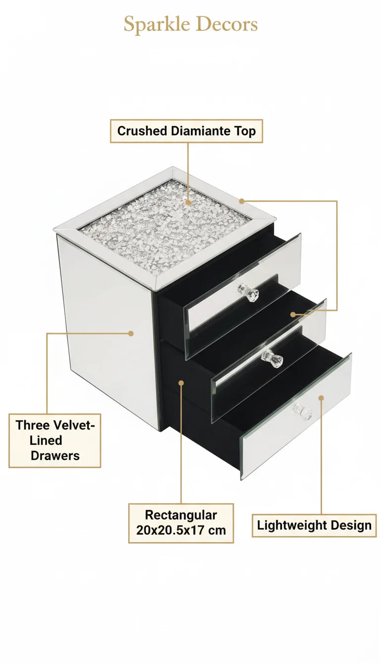 Three-Drawer Silver Mirrored Jewellery Box | Sparkle Decors