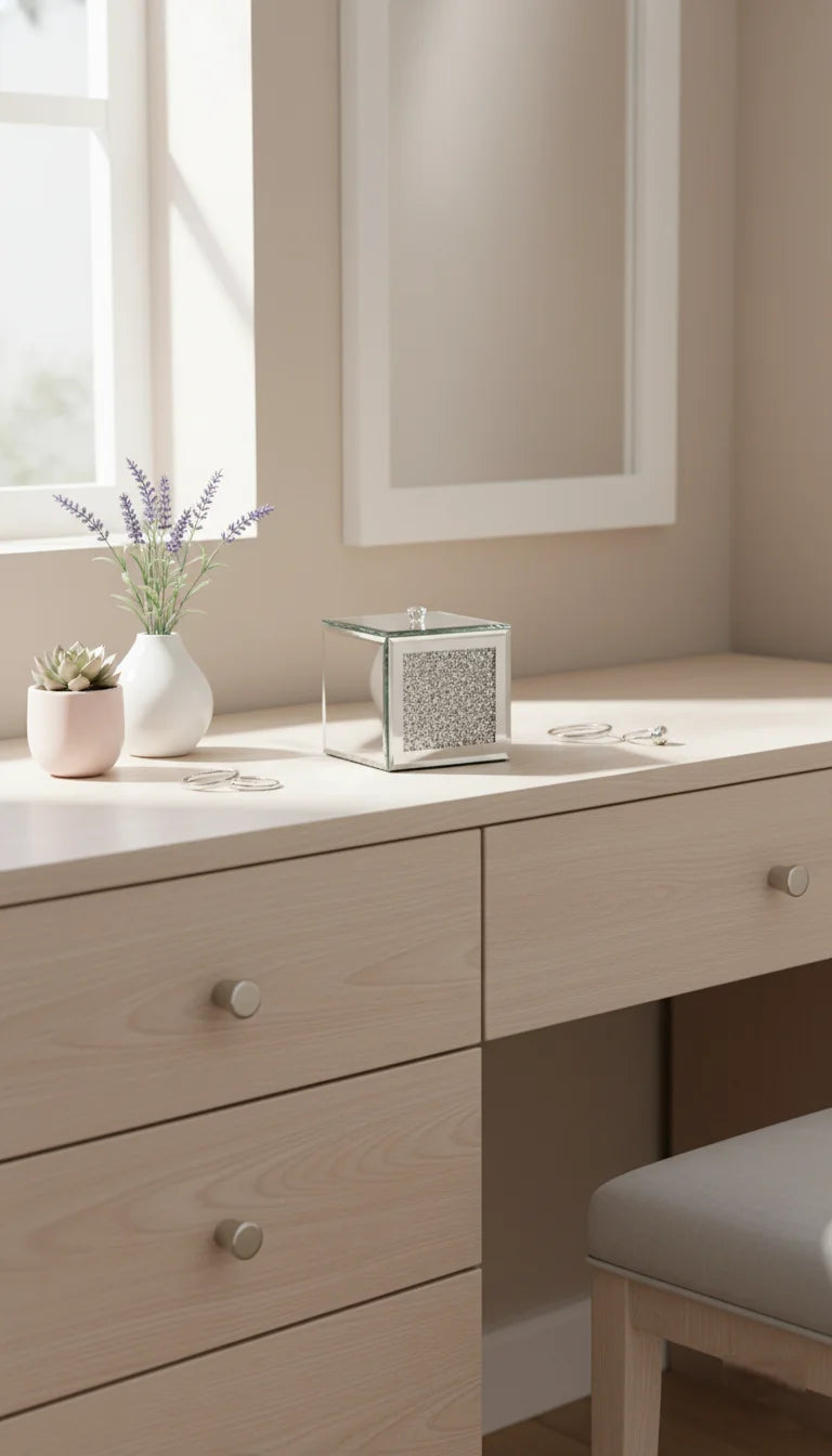 Eye-Catching Silver Diamante Mirrored Jewellery Box | Sparkle Decors