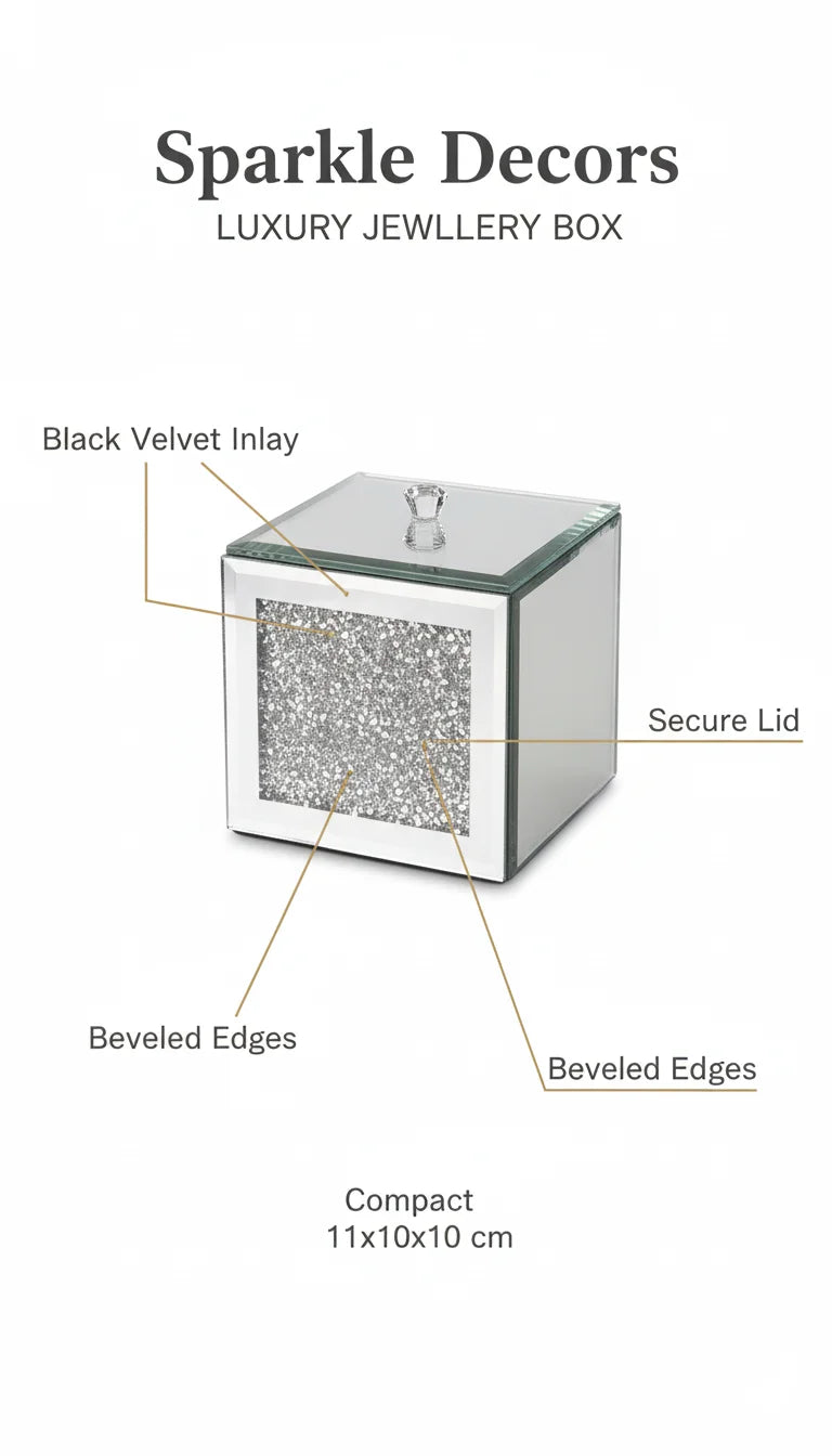 Eye-Catching Silver Diamante Mirrored Jewellery Box | Sparkle Decors