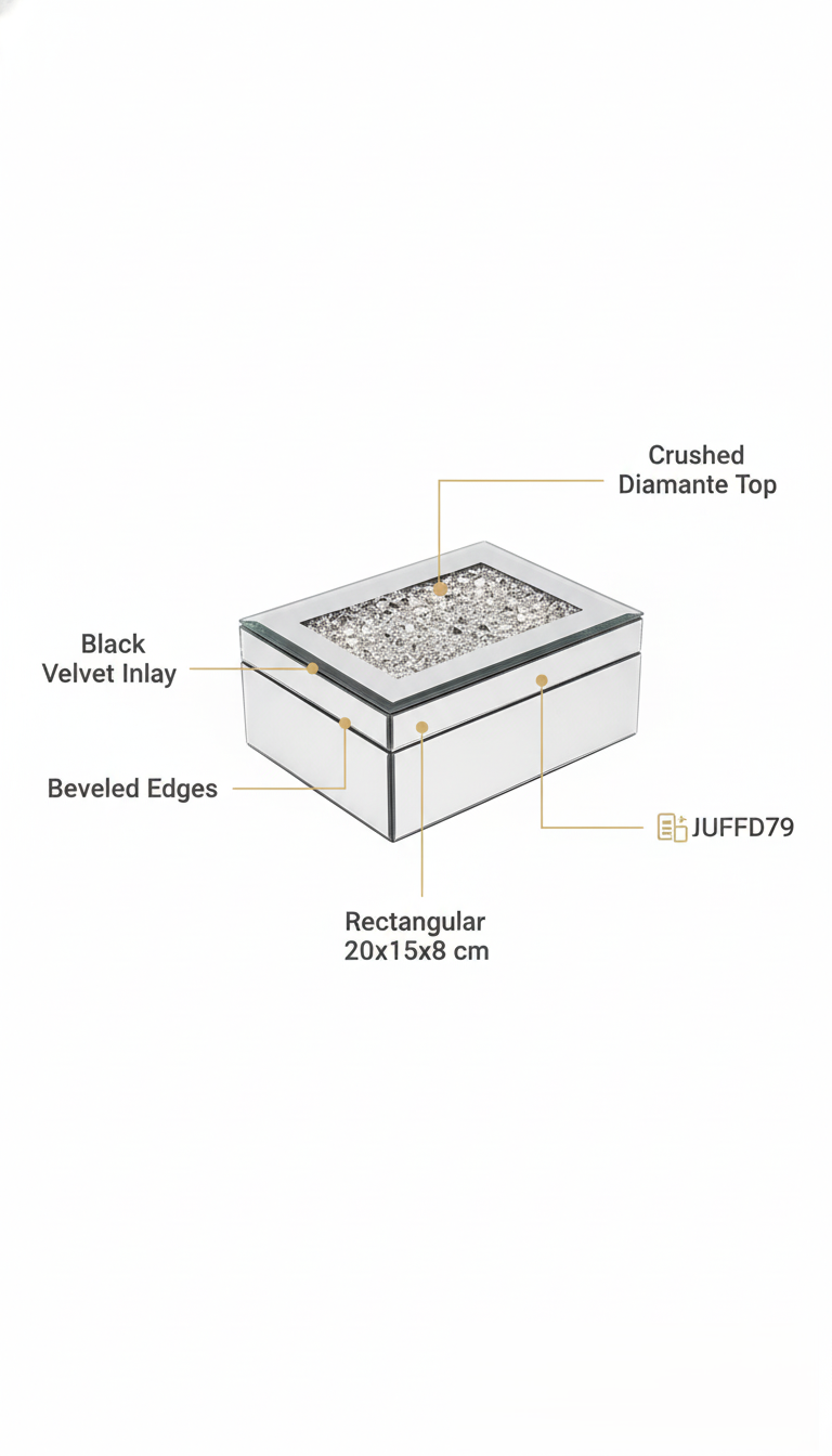 Silver Crushed Diamante Mirrored Jewellery Box | Sparkle Decors