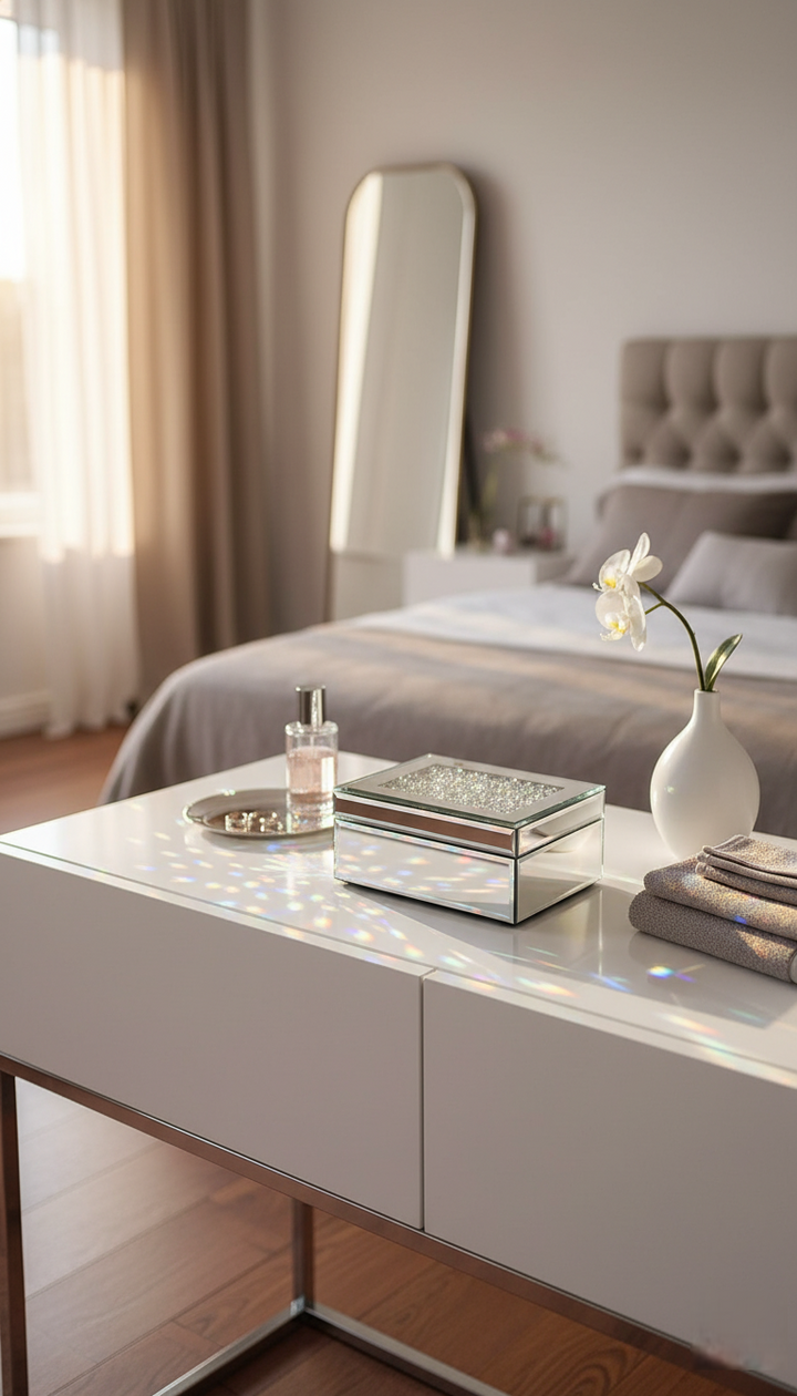 Silver Crushed Diamante Mirrored Jewellery Box | Sparkle Decors