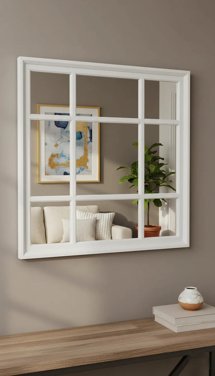 Square Window Style Designer Wall Mirror - Sparkle Decors