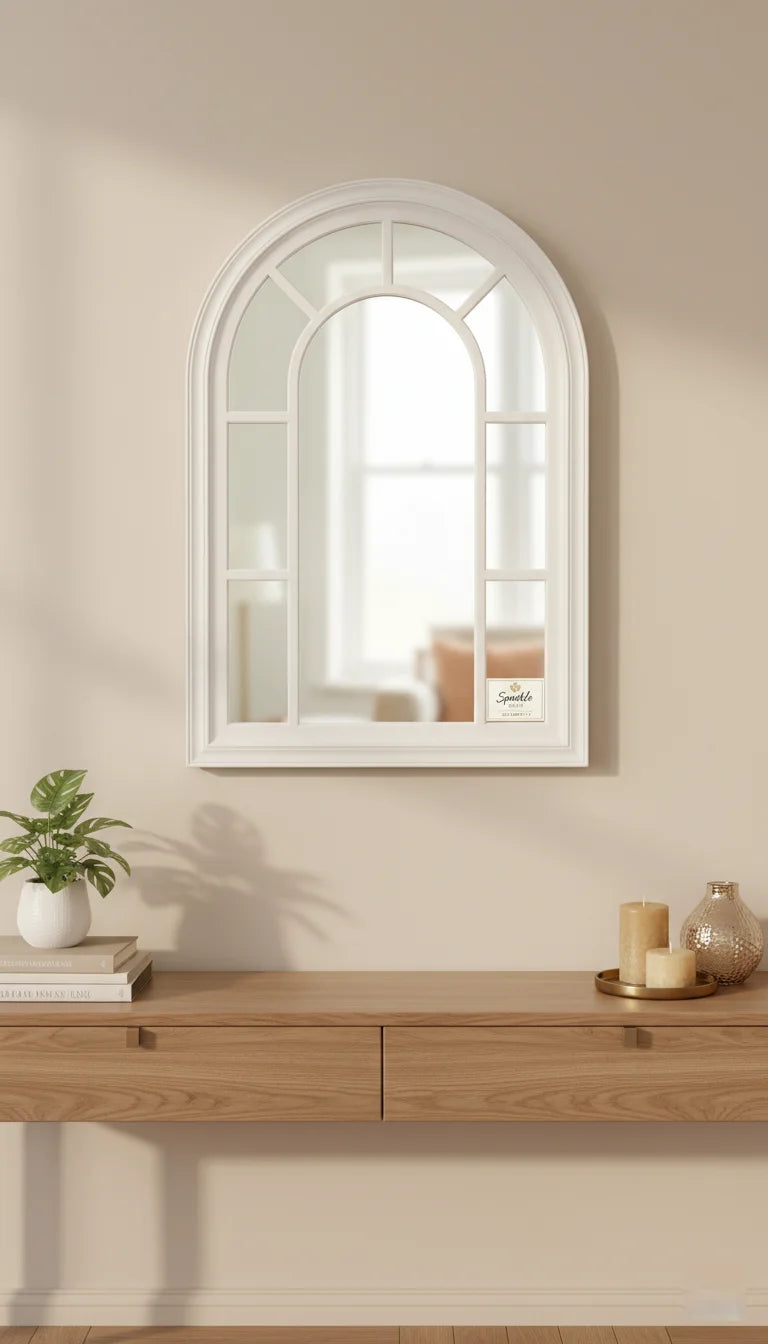 Sparkle Decors White Arched Window Style Wall Mirror - 70x50cm Elegant Modern Wall Décor