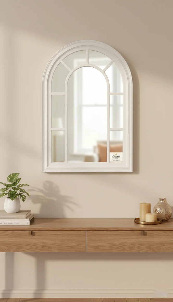 Sparkle Decors White Arched Window Style Wall Mirror - 70x50cm Elegant Modern Wall Décor