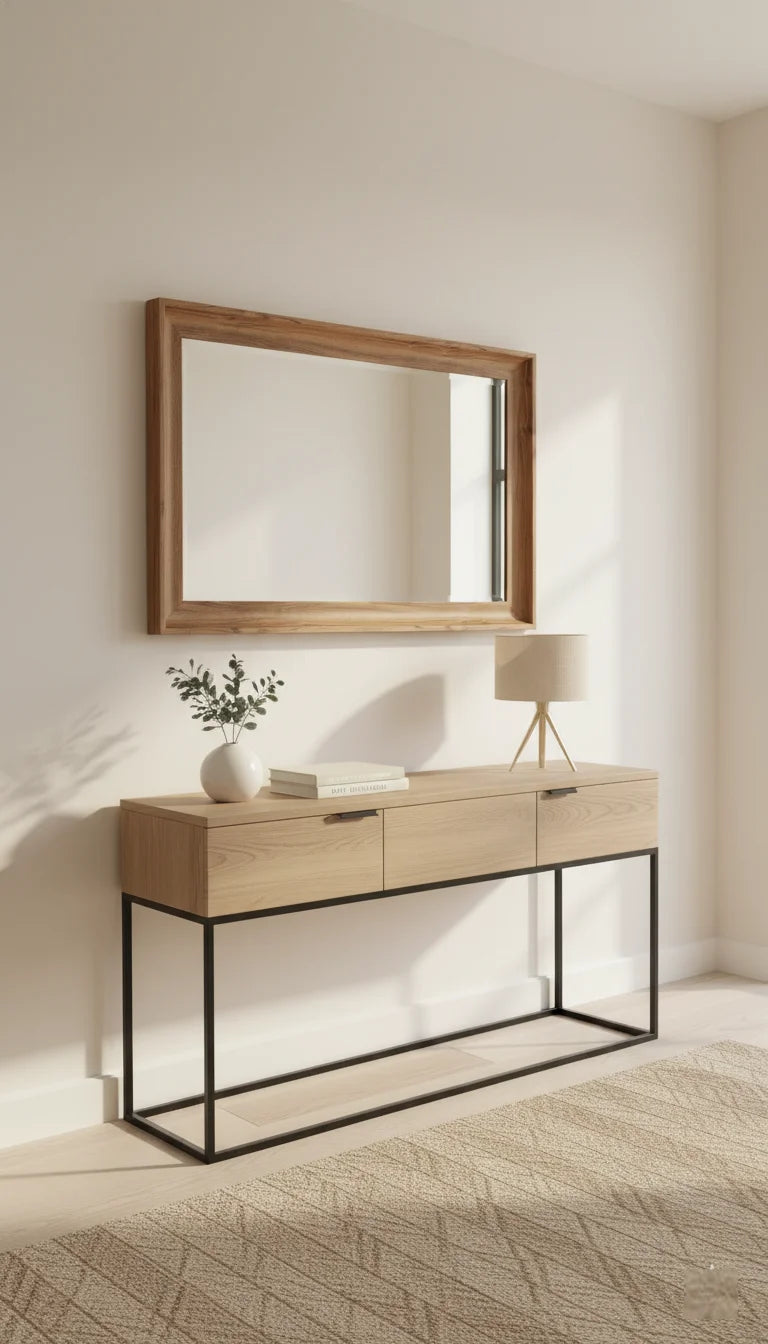 Sparkle Decors Large Walnut Brown Bevelled Wall Mirror 60x90cm – Curved Frame for Living Room, Bedroom & Hallway