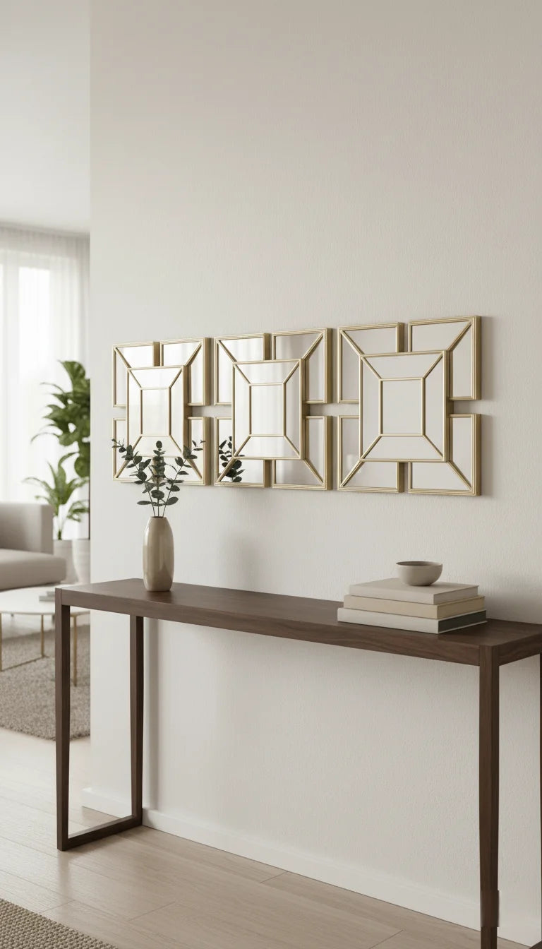 Sparkle Decors Set of 3 Art Deco Wall Mirrors – Elegant 1920s Square Gold Mirrors for Living Room, Bedroom & Hallway (25x25cm)