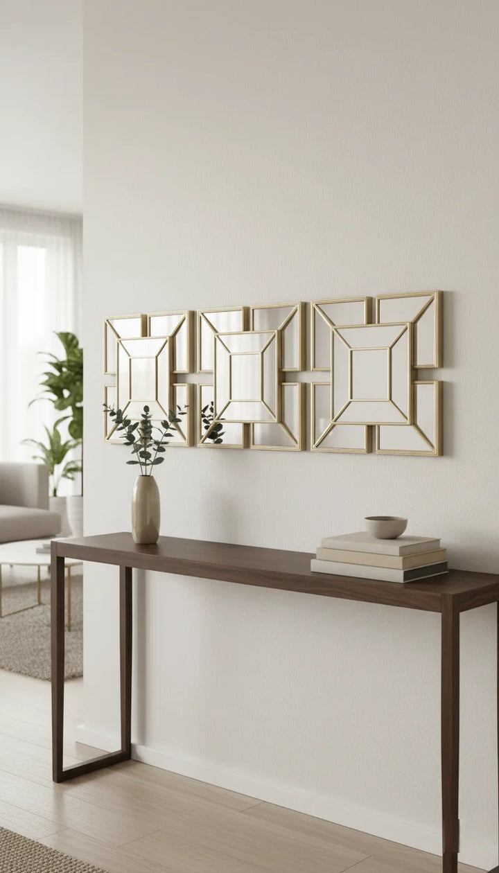 Sparkle Decors Set of 3 Art Deco Wall Mirrors – Elegant 1920s Square Gold Mirrors for Living Room, Bedroom & Hallway (25x25cm)