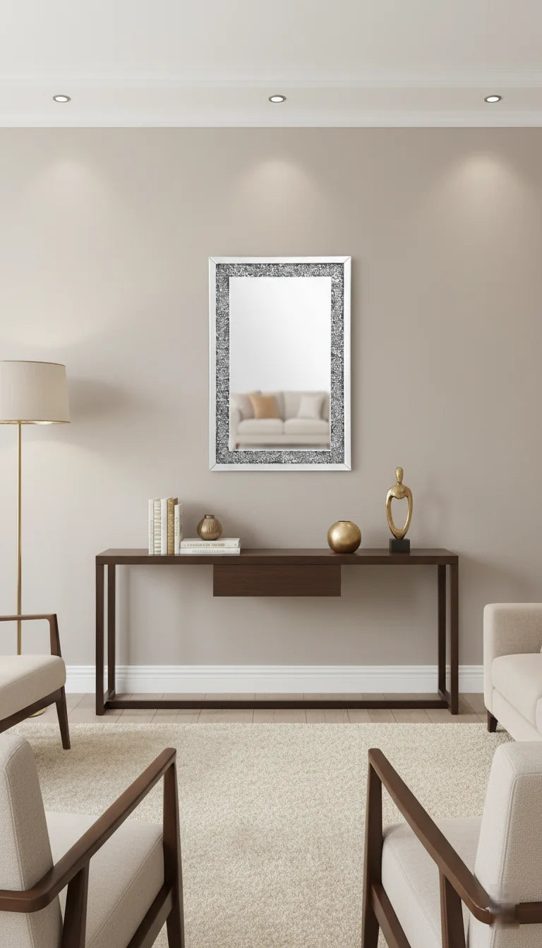 Sparkle Decors Full Border Crushed Jewel Wall Mirror – Diamond Crystal Square Decorative Mirror 40x60cm