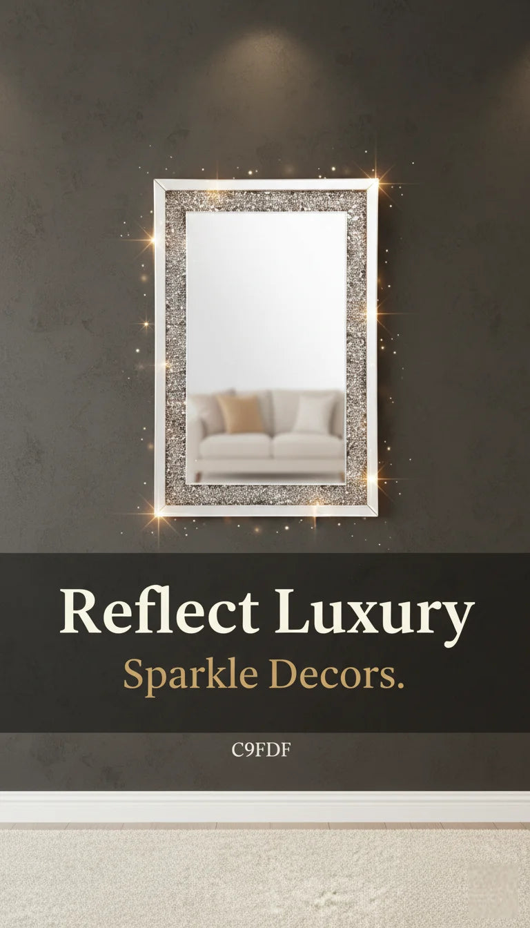 Sparkle Decors Full Border Crushed Jewel Wall Mirror – Diamond Crystal Square Decorative Mirror 40x60cm