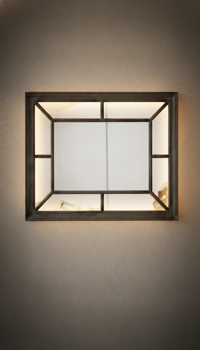 Sparkle Decors Antique Window Style Wall Mirror – Large 76x60cm Rectangular Decorative Mirror, Black Silver Frame, Vintage Home Décor Accent