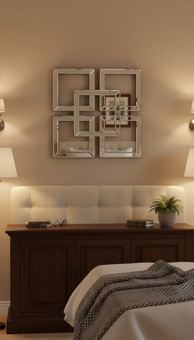 Sparkle Decors Decorative Geo Mirror Set – 5 Square Art Wall Mirrors, Modern Design, 30x30cm, Engineered Wood Frame