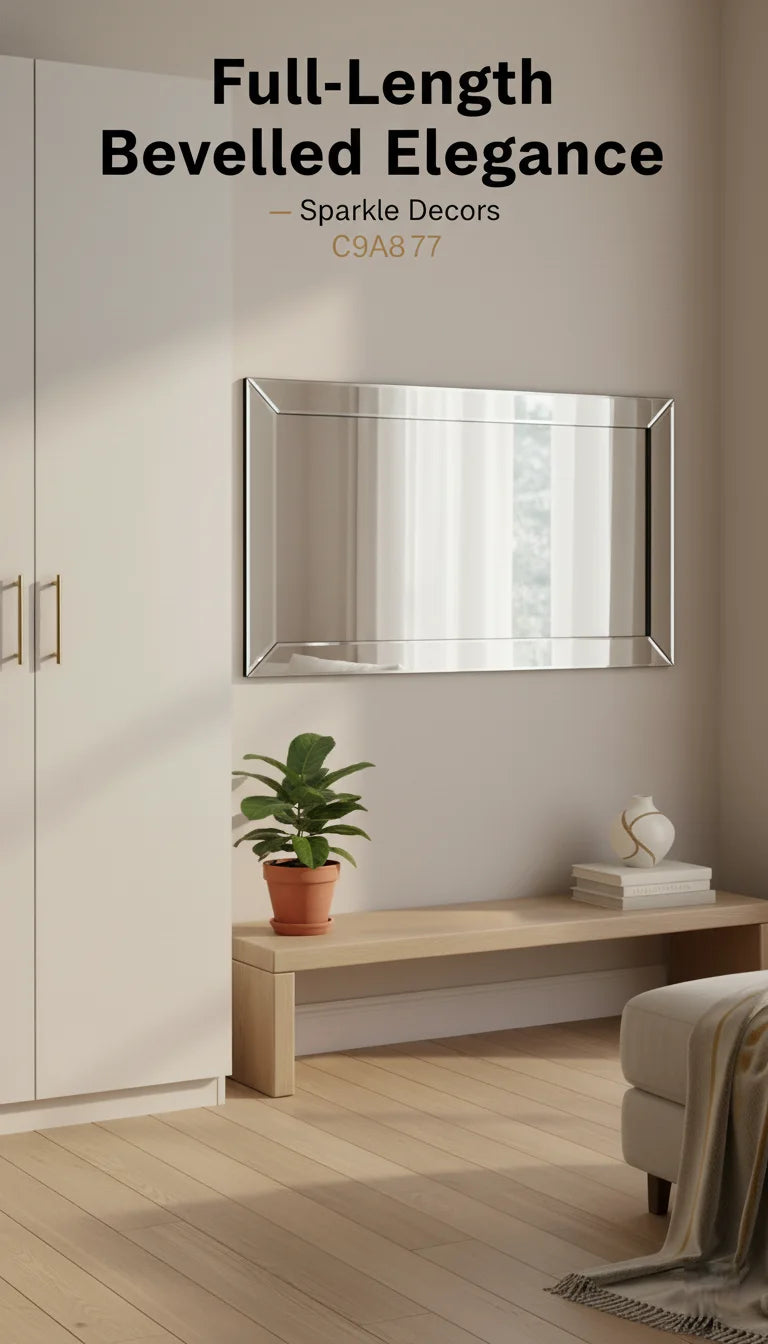 Sparkle Decors Blenheim Full-Length Bevelled Mirror - 120x40cm Silver Framed Wall & Floor Mirror