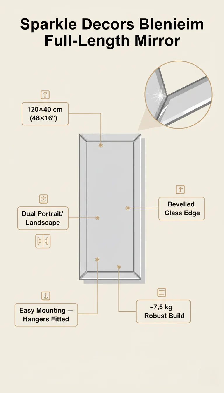 Sparkle Decors Blenheim Full-Length Bevelled Mirror - 120x40cm Silver Framed Wall & Floor Mirror