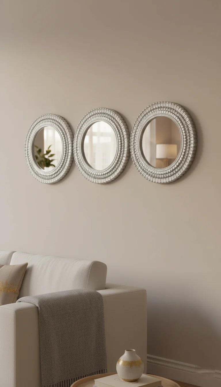 Sparkle Decors Moroccan Style Silver Round Wall Mirror Set of 3 - Art Deco Home Décor