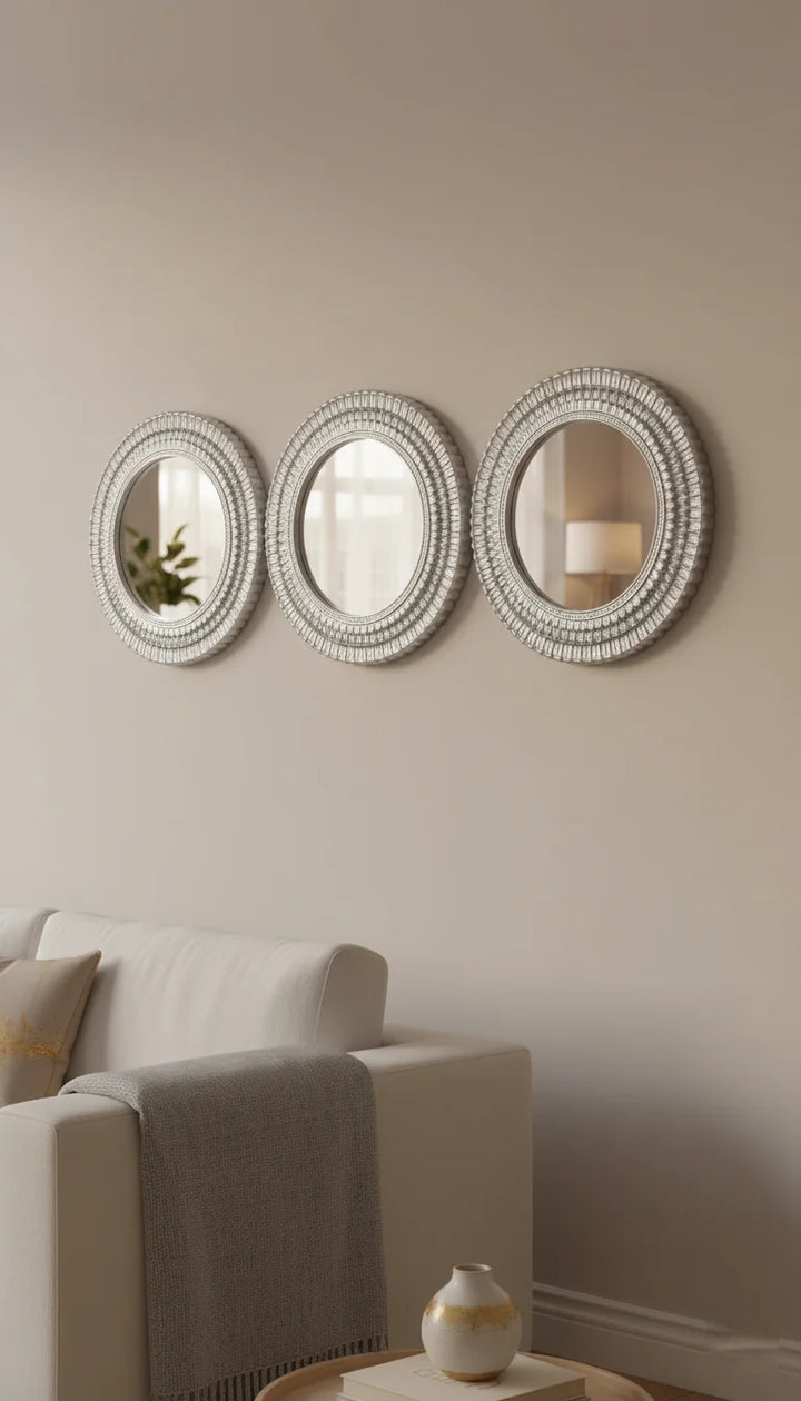 Sparkle Decors Moroccan Style Silver Round Wall Mirror Set of 3 - Art Deco Home Décor