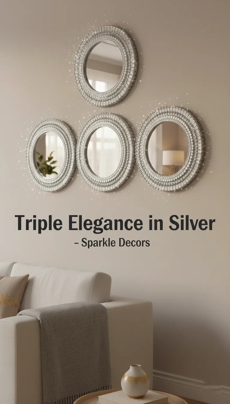 Sparkle Decors Moroccan Style Silver Round Wall Mirror Set of 3 - Art Deco Home Décor
