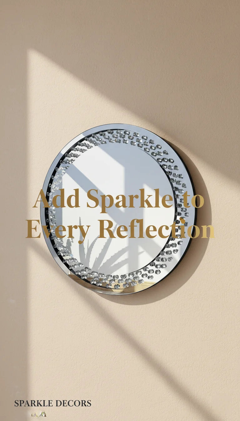 Sparkle Decors Large Floating Jewelled Round Wall Mirror – 60cm Crystal Diamante Glitz Mirror