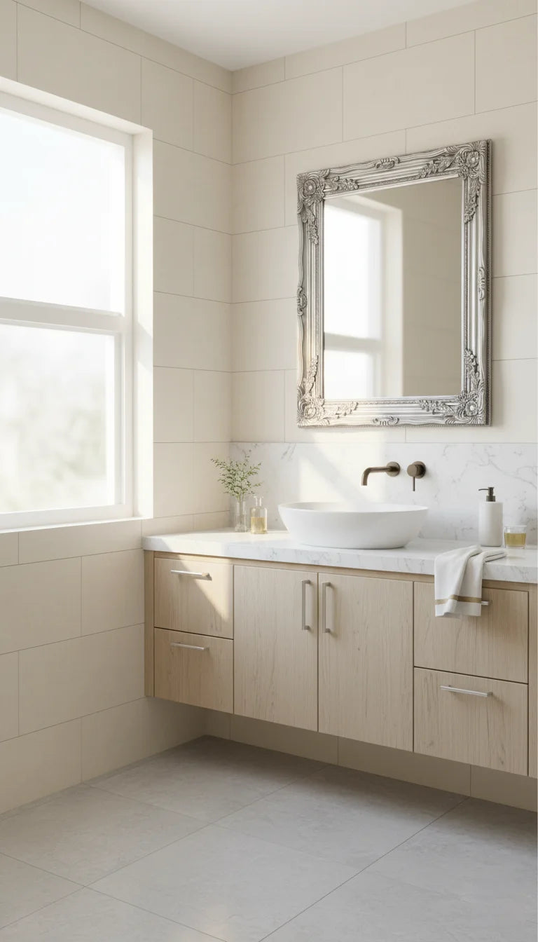 Sparkle Decors Large Silver Ornate Wall Mirror – Rustic French Style Wooden Frame for Hallway & Bathroom (64x54cm)