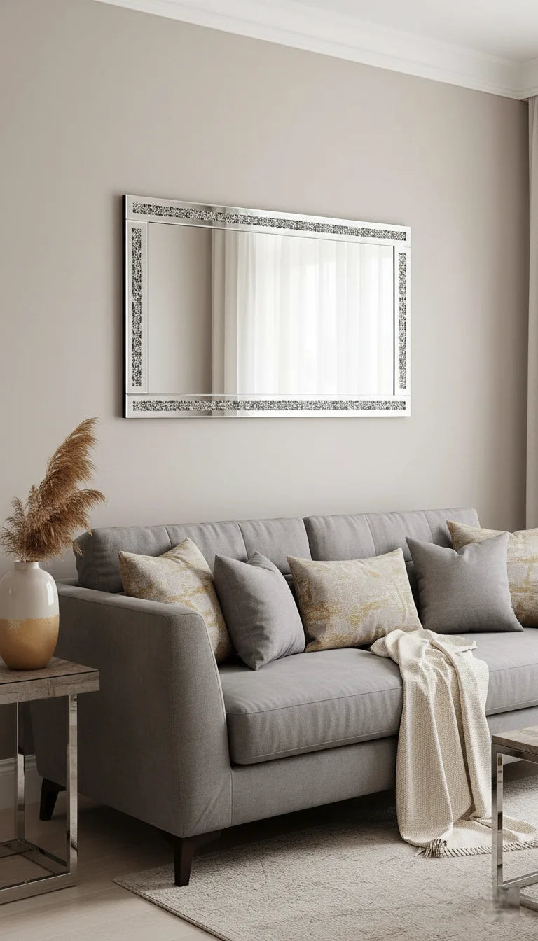 Sparkle Decors Silver Crushed-Jewel Wall Mirror 40 × 60 cm