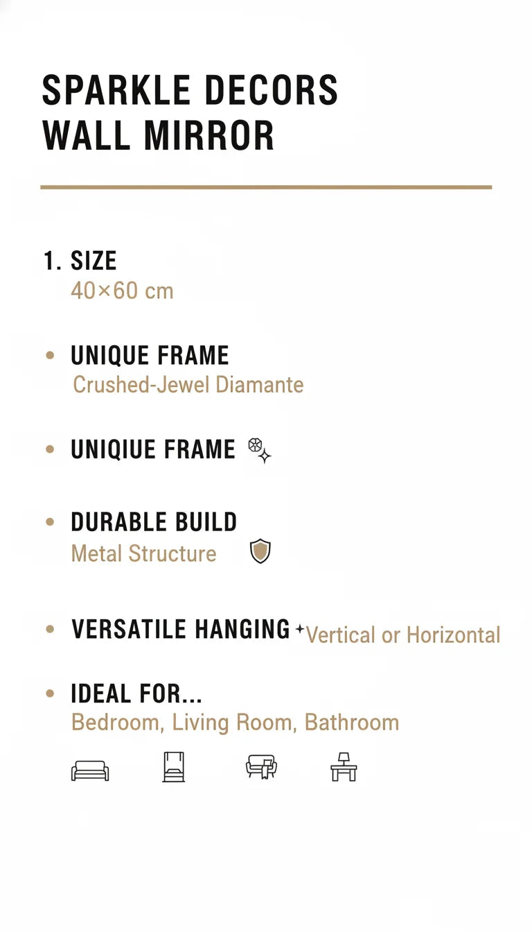 Sparkle Decors Silver Crushed-Jewel Wall Mirror 40 × 60 cm