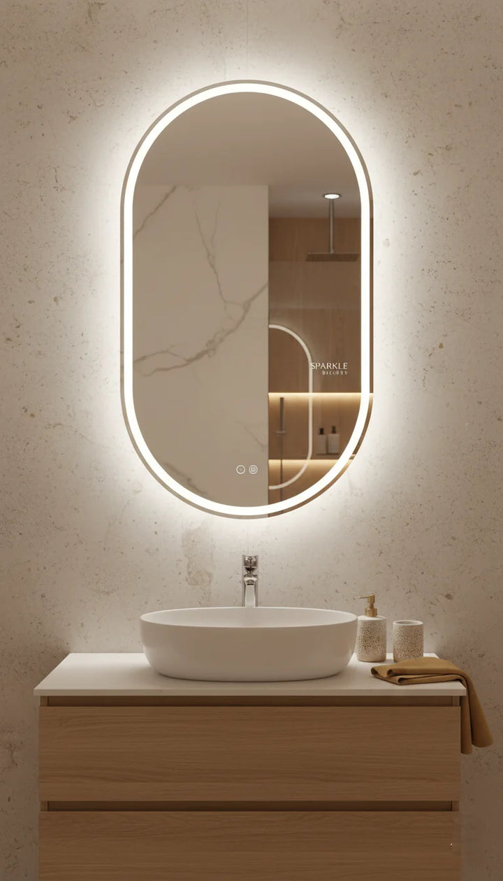Sparkle Decors Silver Oval Smart LED Bathroom Mirror 80×50 cm